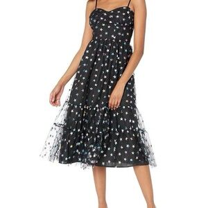 NWOT Betsey Johnson Silver Star Mesh Bustier Midi Dress